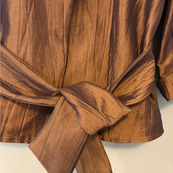 Puli Women’s M Jacket Brown Ruched Collar Roll Tab Sleeves - Picture 4 of 9